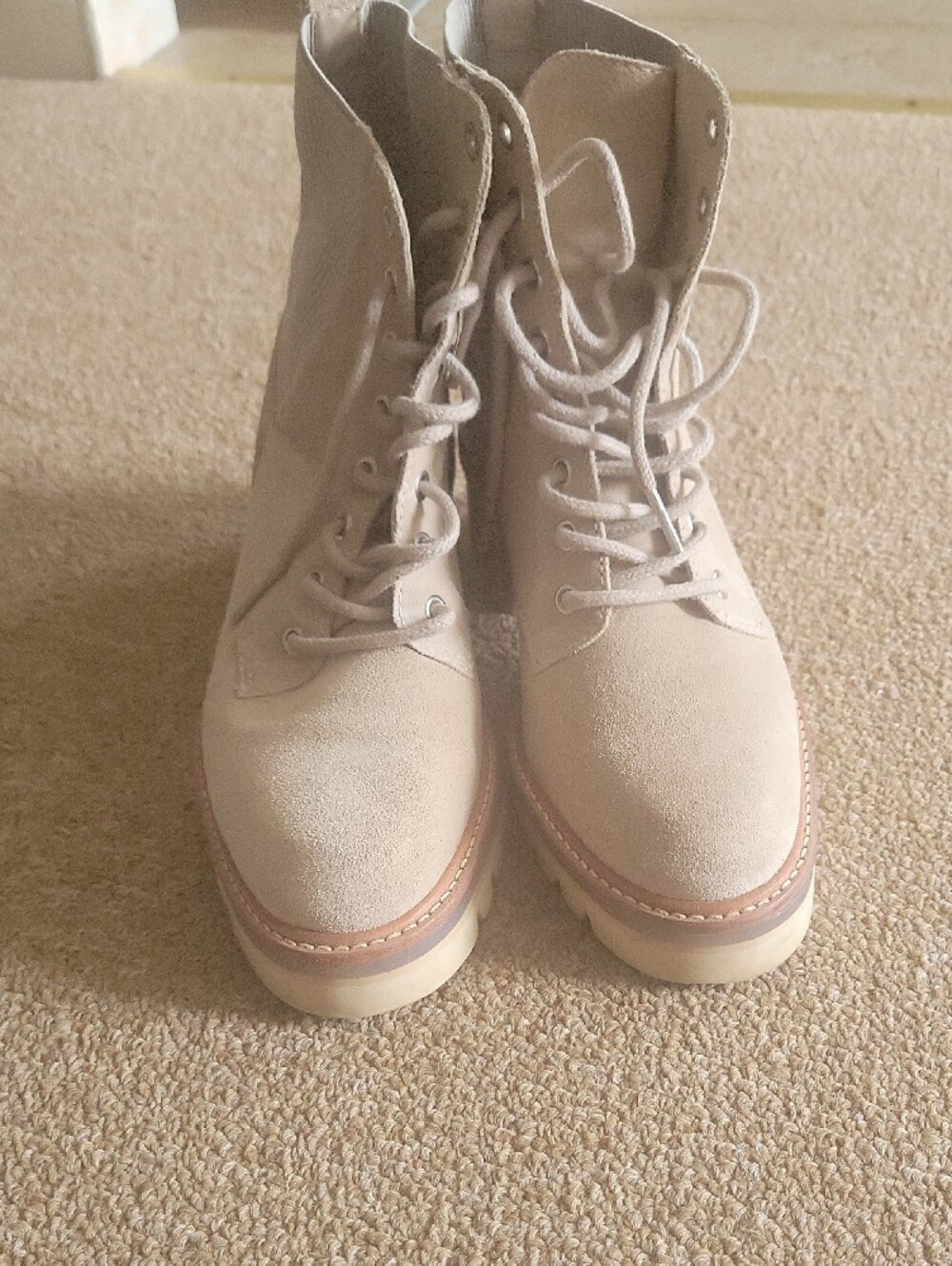 Bernardo Beige Lace-Up Chunky Heel Ankle Boots - Picture 5 of 6